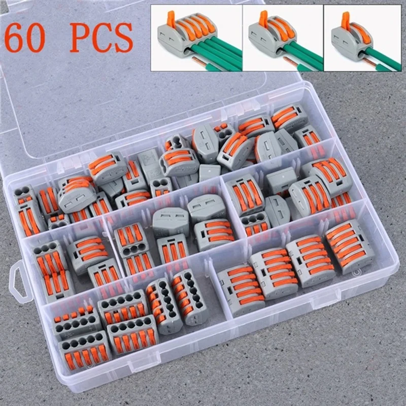 60 шт./компл. клеммный блок пружинный рычаг гайка клеммные колодки Многоразовые