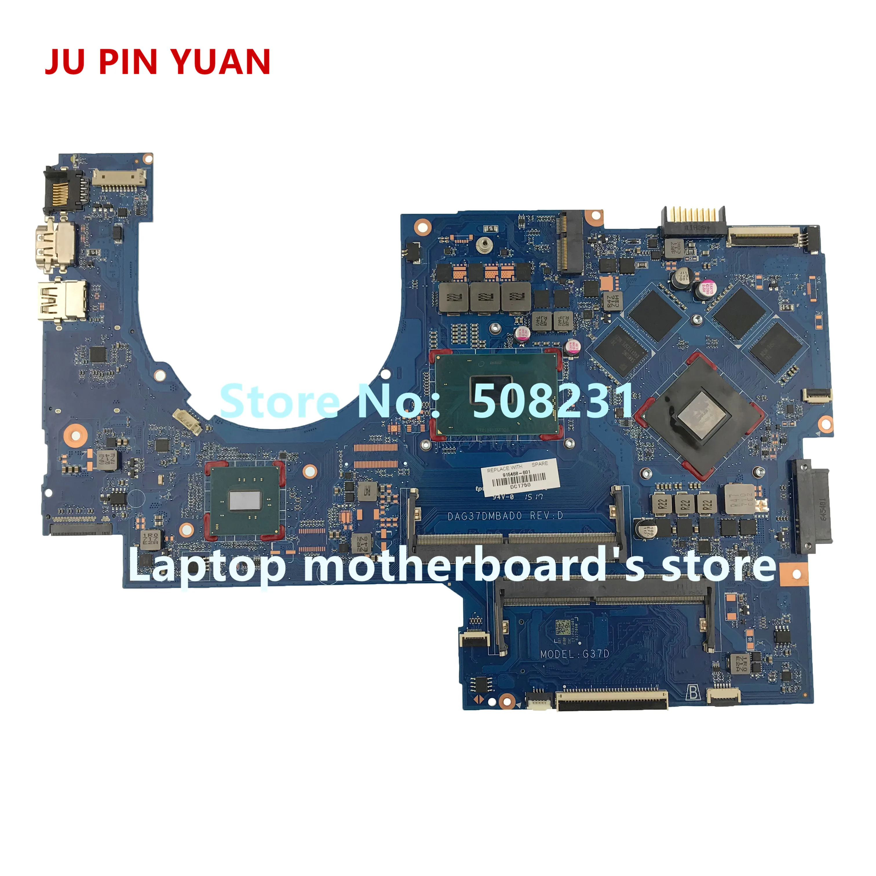 Ju pin yuan 915468-601 915468-001 аккумулятор большой емкости DAG37DMBAD0 материнская плата для ноутбука для женщин, hp ноутбук 17-W 17-AB Тетрадь ПК 1050 2 Гб i5-7300