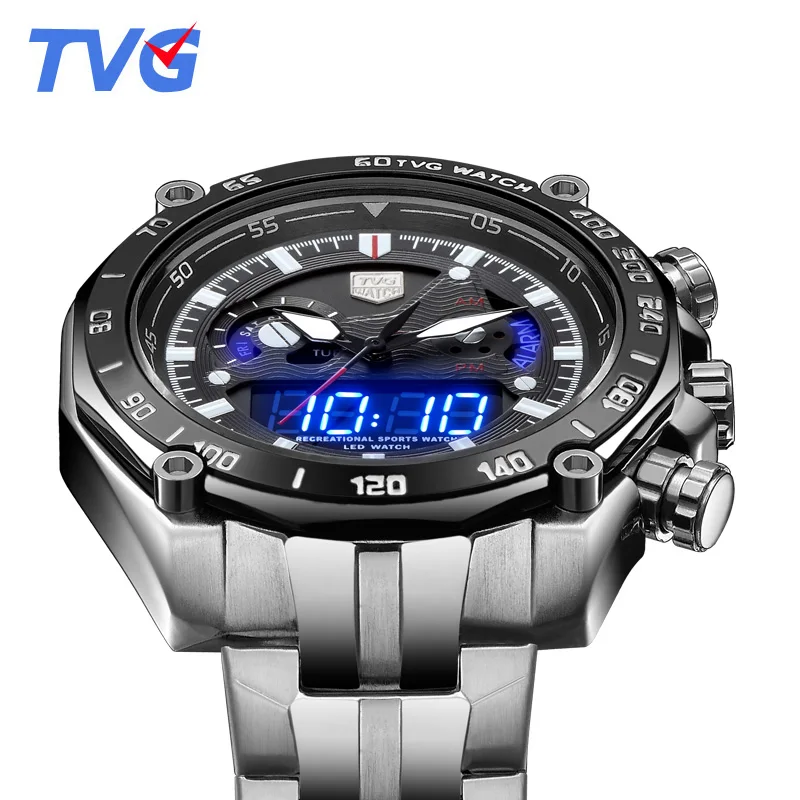 TVG мужские часы лучший бренд Роскошные Кварцевые цифровые светодиодный военные