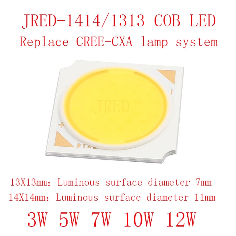 

5PCS COB 1313mm 1414mm PCB Bright 3W 5W 7W 10W 12W Cob Led Chip Warm White/ White Replace CREE-CXA lamp series