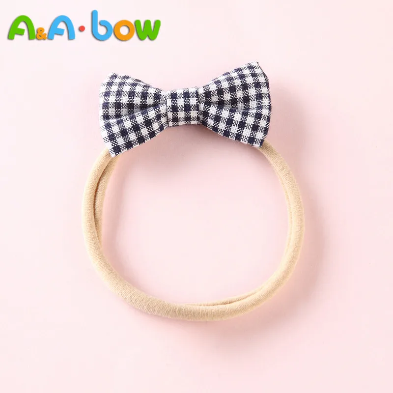 11 pcs/lot Baby Girls Plaid Hair Bow Nylon headband Hand Tied School Girl Headbands Soft Elastic Accessory | Детская одежда и