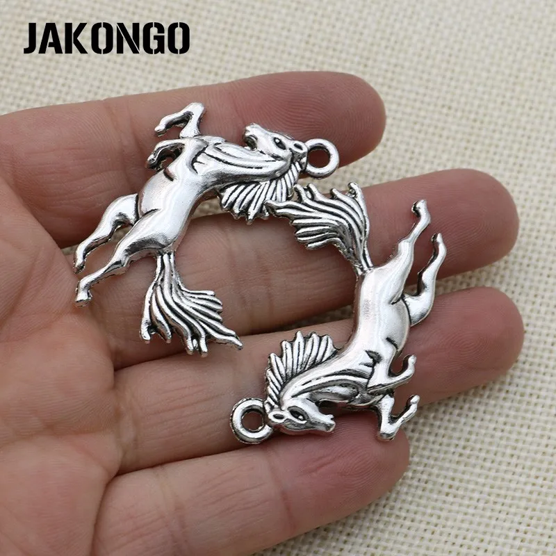 JAKONGO Античная Посеребренная Беговая Очаровательная подвеска с фигуркой лошади для изготовления ювелирных изделий браслет аксессуары DIY 42x44 мм 5 шт./лот
