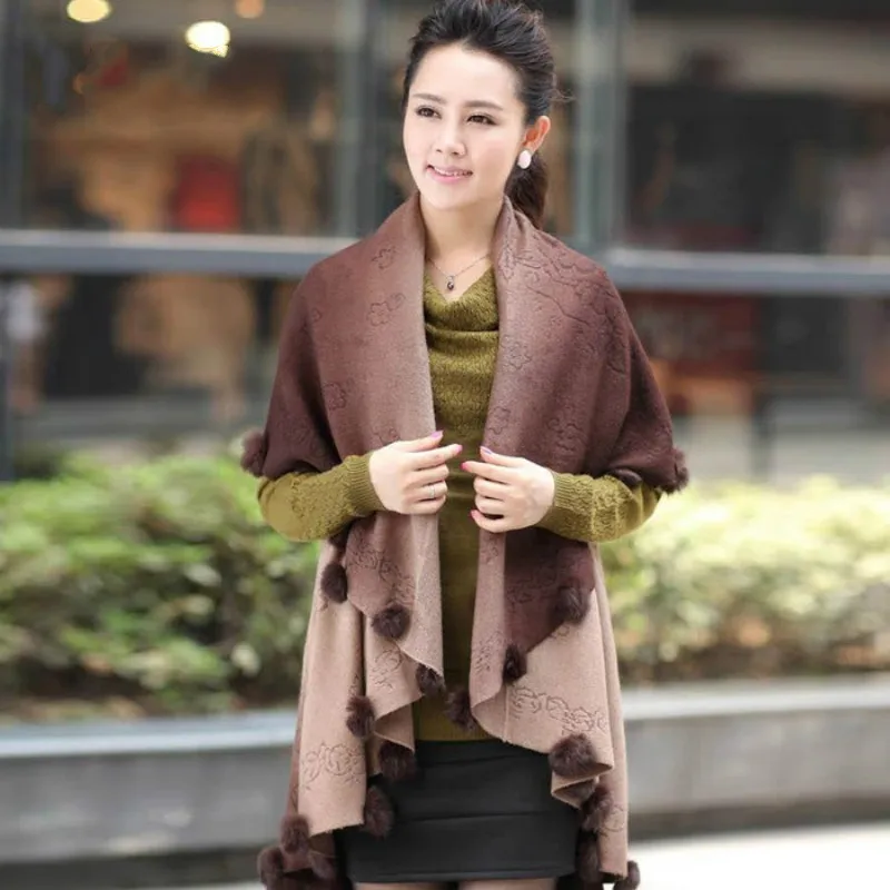 Новинка 2017 года Зима Для женщин негабаритных кашемира Трикотажное пончо Накидки