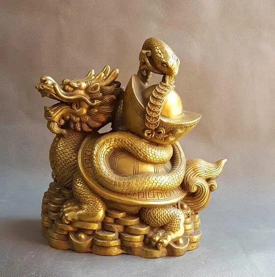 chinese China brass Feng shui xuan wu turtle snake Beast Ruishou lucky statue | Statues &amp Sculptures