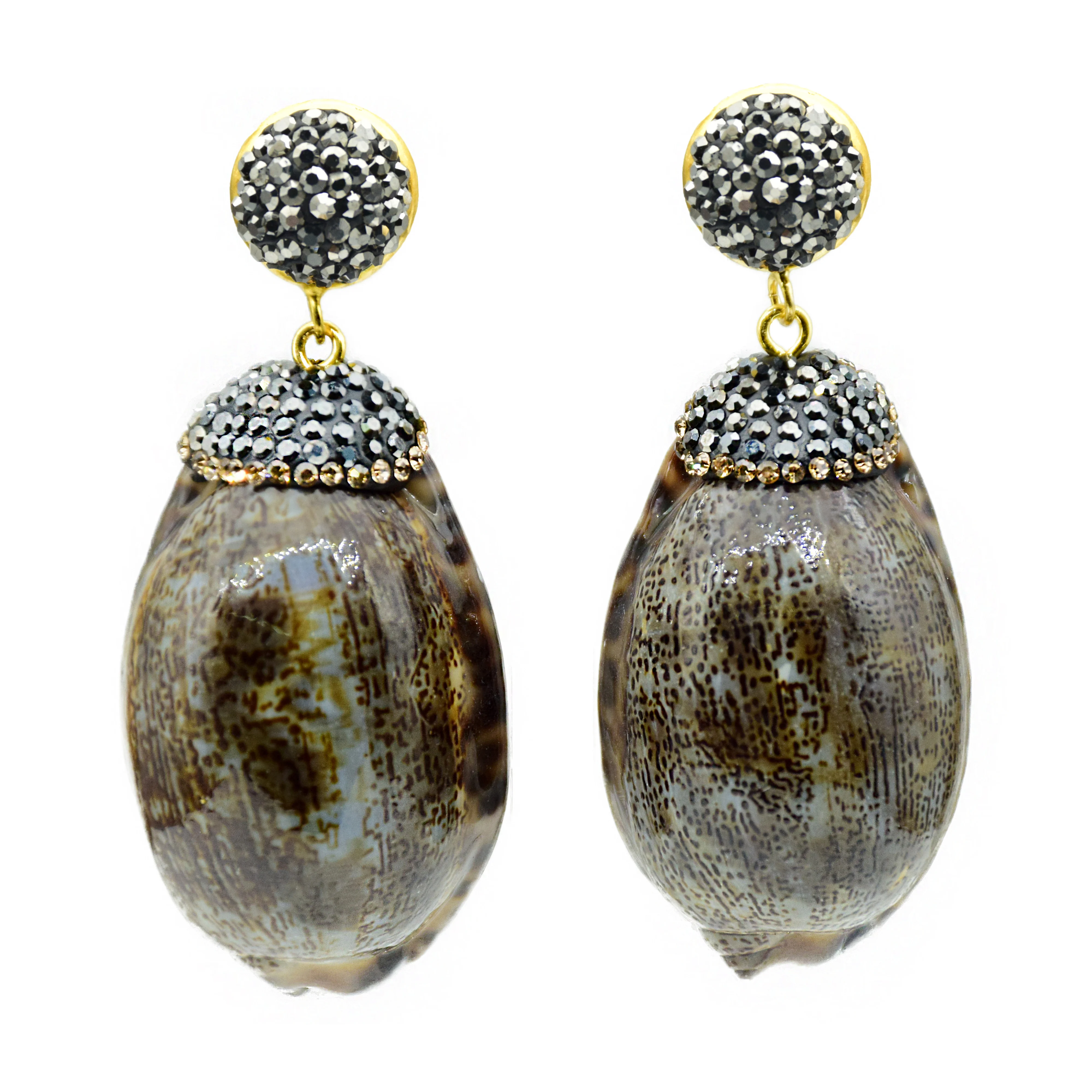 Морские сережки в виде ракушек золотого цвета большие Гипербола оболочки