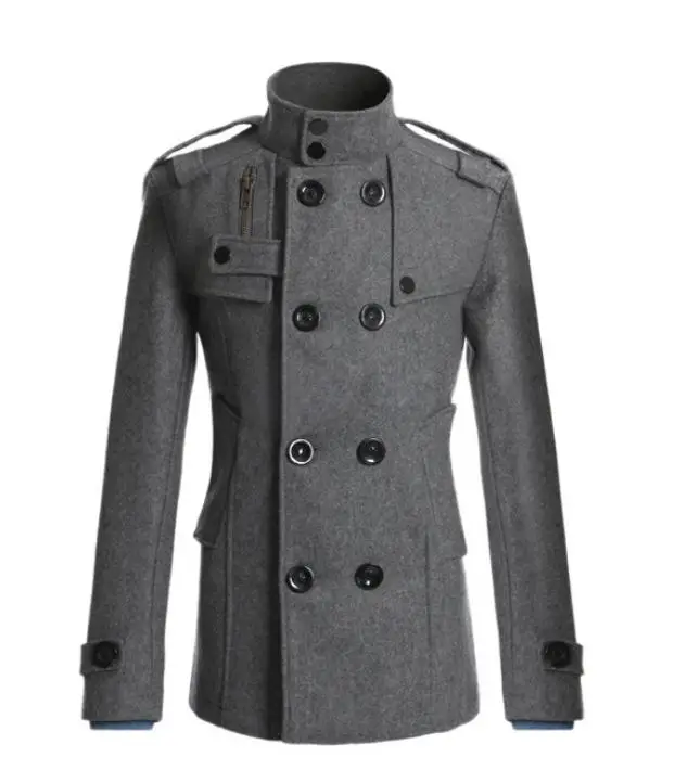 Laamei Для мужчин Slim Fit Длинные шерстяные ветровка Тренч Мужской сплошной Цвет