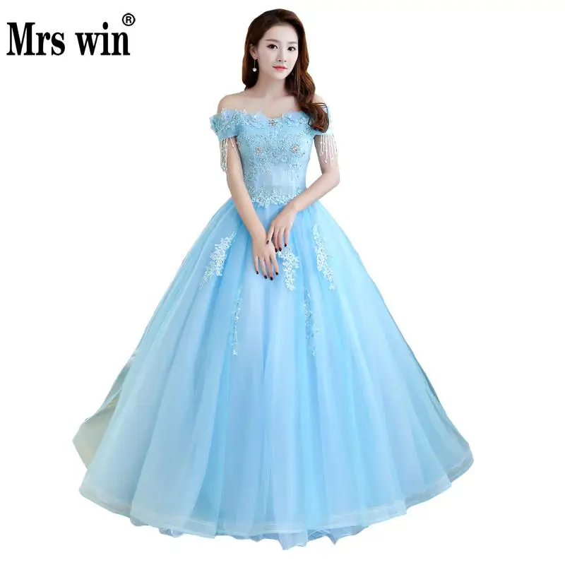Бальные платья Mrs Win элегантное платье с вырезом лодочкой и открытыми плечами кружевное платье с бисером для выпускного вечера роскошное Пышное Платье