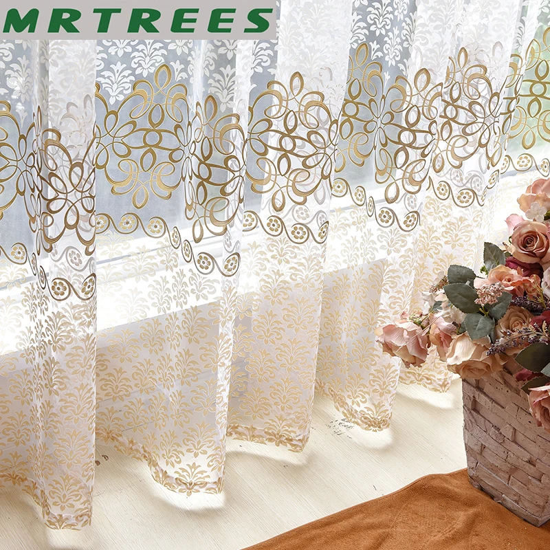 Цветочные современные тюлевые занавески MRTREES для спальни гостиной кухни тонкие