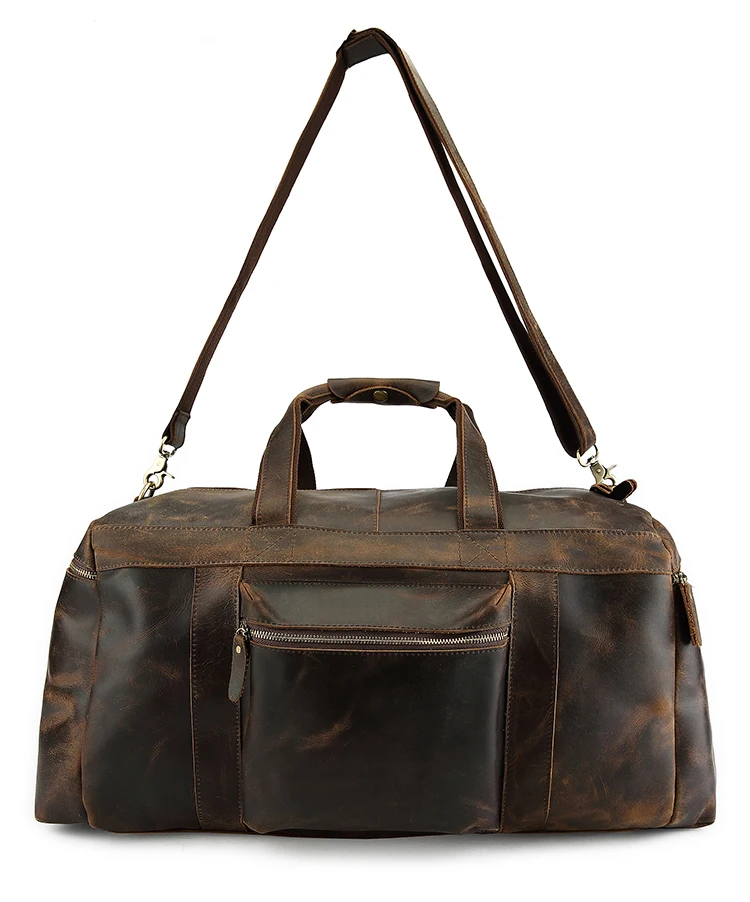 Мужская винтажная дорожная сумка Crazy Horse из натуральной воловьей кожи большая