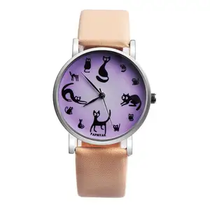 Часы наручные женские кварцевые с котом, Модные Аналоговые, с искусственной кожей, с топовым подарком, 30p