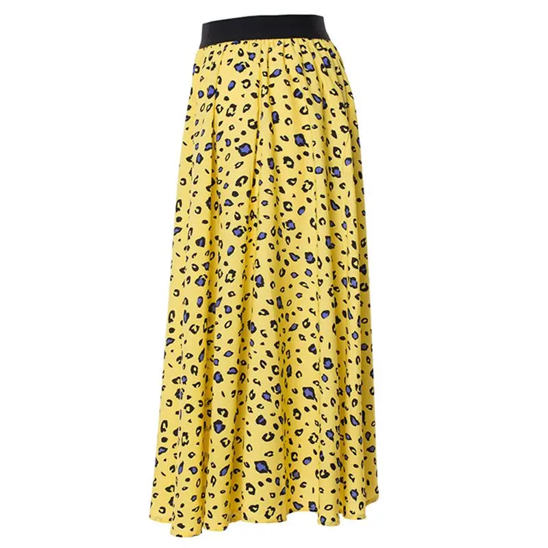Leopard Pleated Skirt Women Boho Chic Summer 2019 Fashion Print Elastic High Waist Ladies Casual Yellow Sweet Beach Skirts Girl | Женская