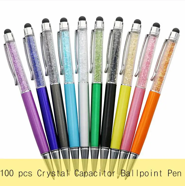 Capacitance 100 pcs 100 шт. шариковая ручка с кристаллами и бриллиантами декоративная ручка 0,7 мм наконечник ручки все металлические материалы для письма для офиса подарочная ручка - Цвет: Capacitance 100 pcs