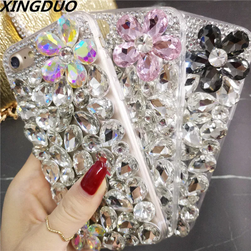 

XINGDUO Coloured crystal diamond phone case for iphone X XS XR XS MAX Glitter crystal Petal cover for iphone 6 6s 7 8 soft shell