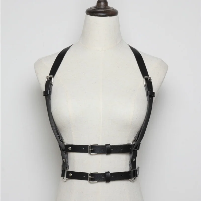 

Women Body Bondage Bralette Caged Rave Dance Underwear Belt Metal Chain Choker Party Night Club Suit Pu Leather Belt 912-A143