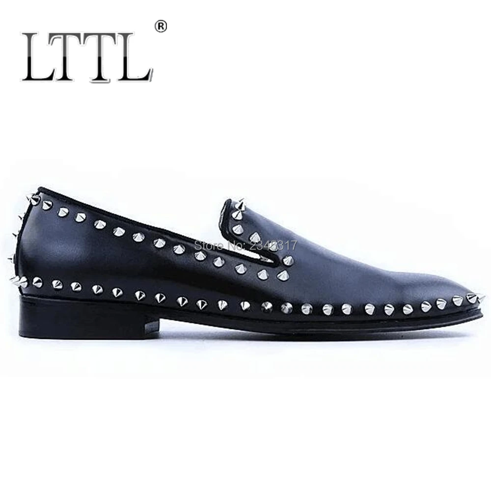 Мужские кожаные лоферы с заклепками без шнуровки | Обувь