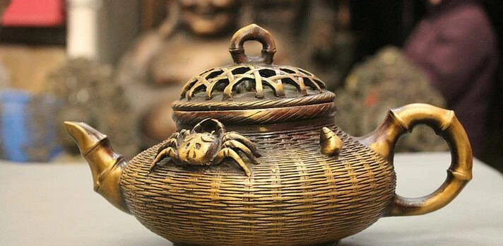 10 "маркированный китайский Краб бамбуковая форма статуя горшок для вина кувшин