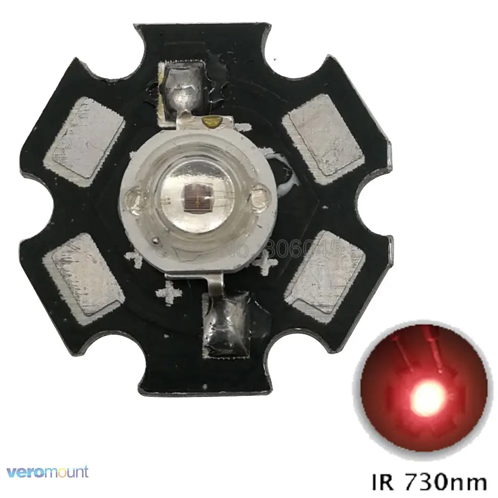 

3W Infrared IR 730NM-740NM High Power LED Light Bead Emitter DC1.6-1.8V 350-700mA 2with 20mm Star Platine Base