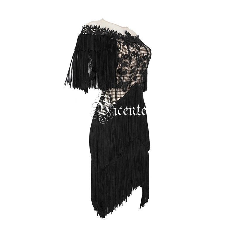 VC горячее модное кружевное мини-платье с кисточками короткими рукавами