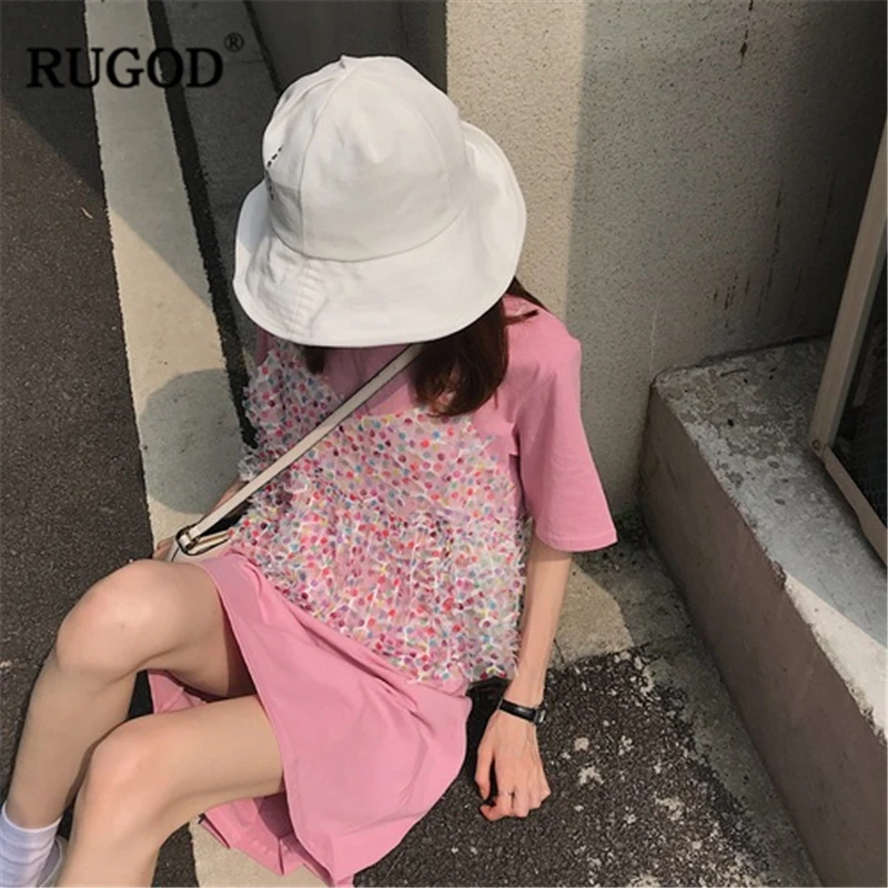RUGOD 2019 New Arrival Women O-neck Half Sleeves Straight Fake Two Piece Dress Sweet Korean Style Slim Modis Summer Mujer | Женская