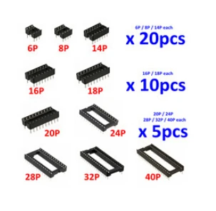 

105pcs IC socket 10 values dip 6P 8P 14P 16P 18P 20P 24P 28P 32P 40P adaptor solder type socket kit for ICs