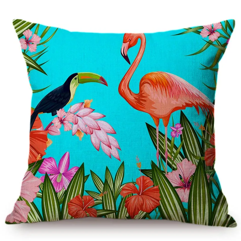 HD Printing Parrot Toucan Southeast Asia Tropical Plant Throw Pillow Case Palm Leaf Cotton Linen Home Decor Cushion Cover Cases images - 6