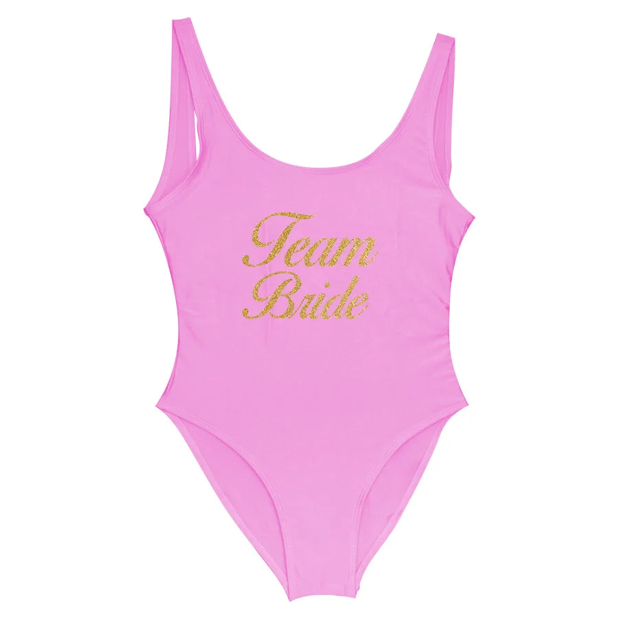 Team Bride 2 Новинка, женский купальник, сдельный купальник, для команды, невесты, блестящий, золотой принт, купальный костюм, монокини, боди, для холостяков, вечерние - Цвет: Team Bride 2
