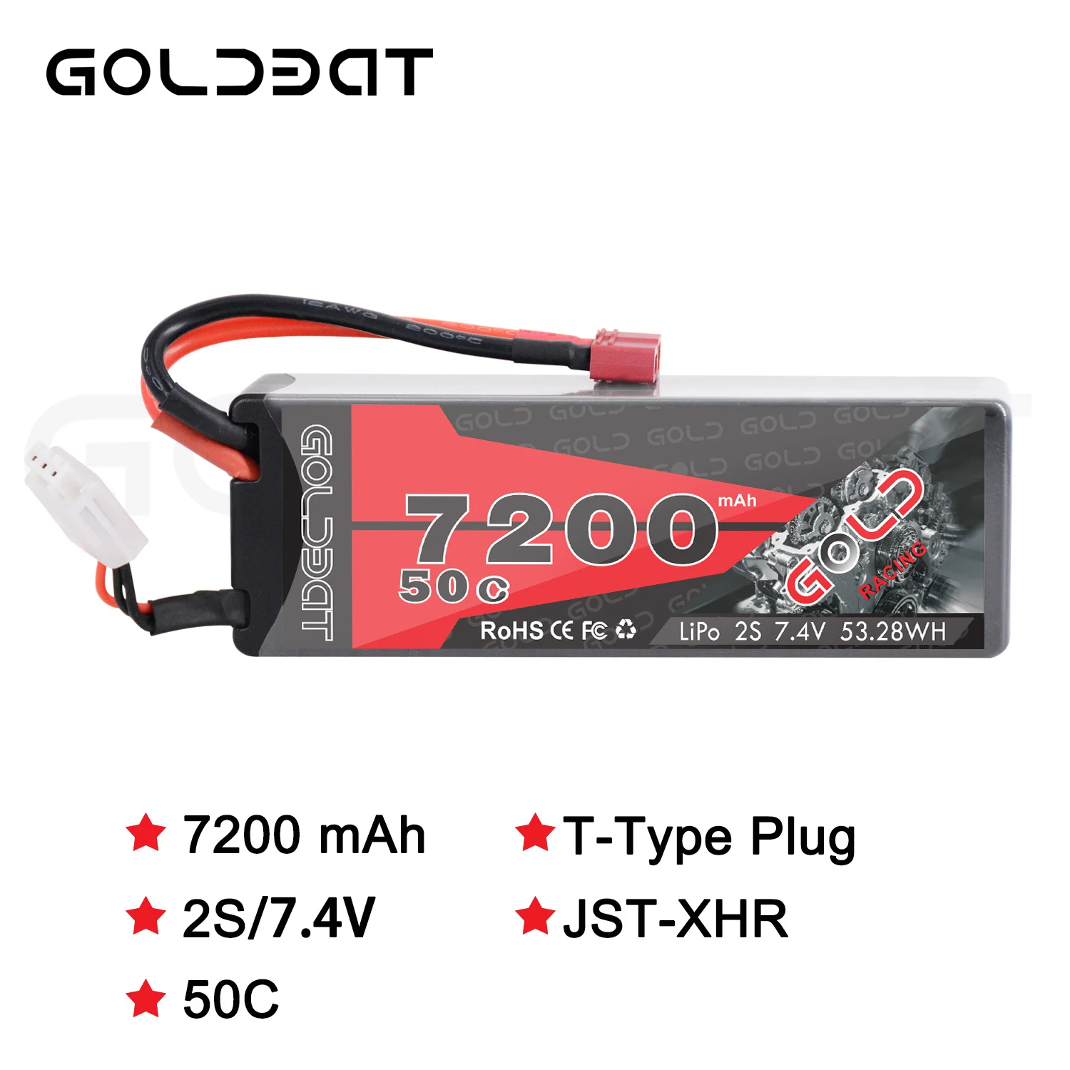 2 единицы GOLDBAT 7200mAh LiPo батарея 2S 50C для RC lipo с Т образной вилкой Car Truck Tank Losi Traxxas Slash