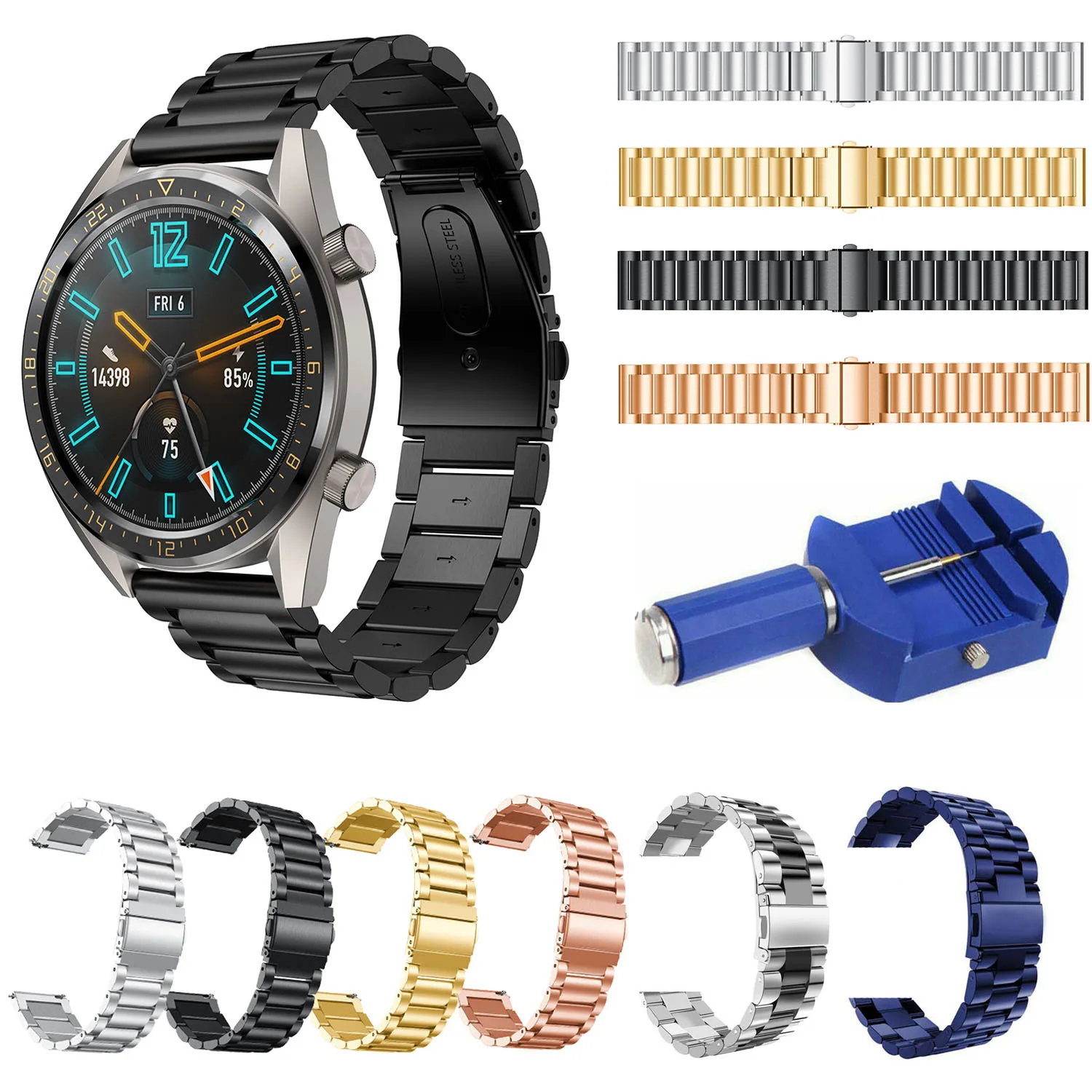 

Ремешок из нержавеющей стали для Huawei Watch GT, сменный Браслет для Samsung Galaxy Watch 46 мм Gear S3 Frontier Classic, 22 мм