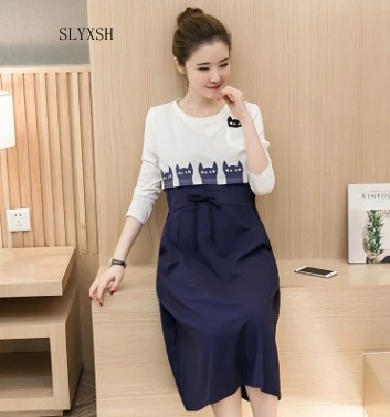 Платье для беременных летнее весеннее однотонное платье с длинным рукавом