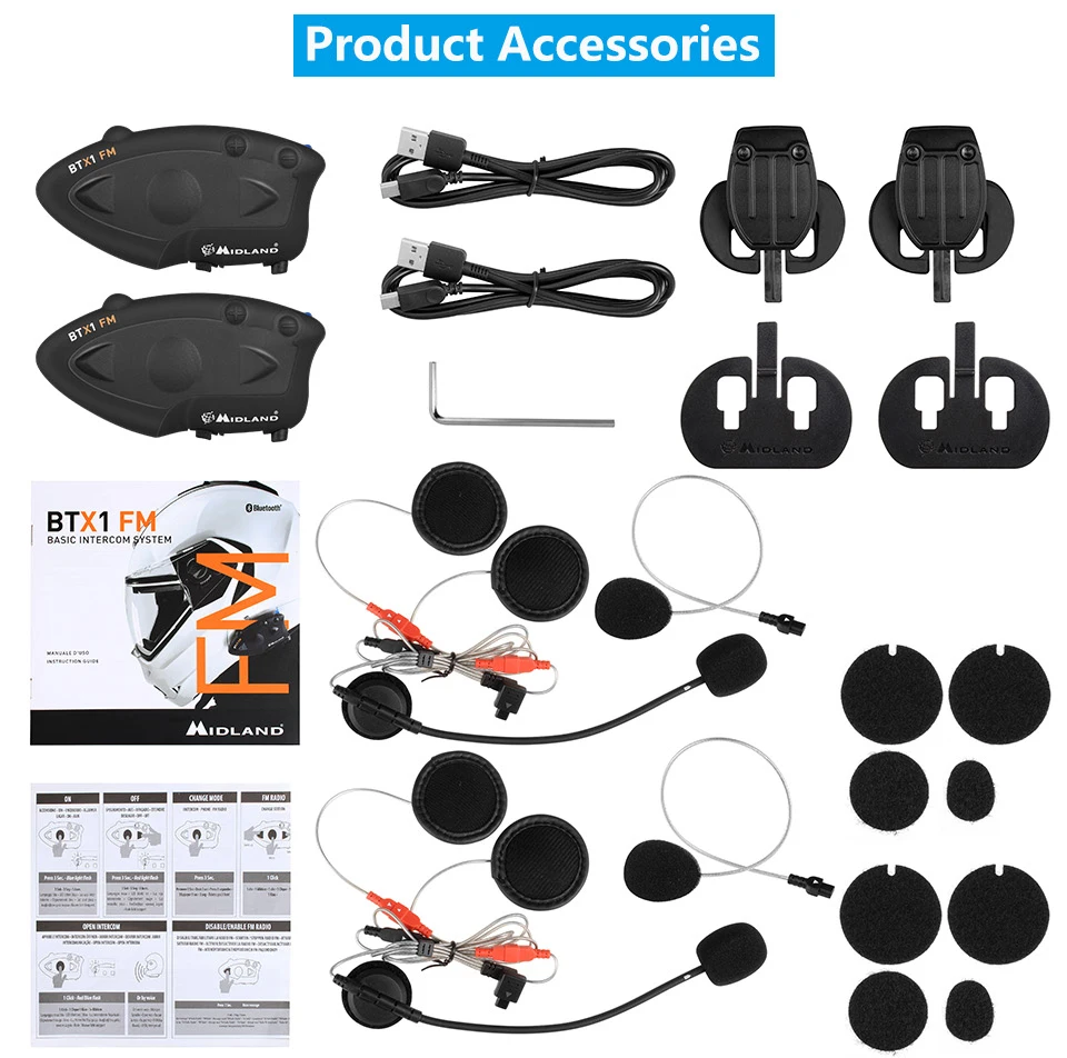 2 шт Midland BTX1 мотоциклетный шлем гарнитура Bluetooth домофон Handsfree Interphone FM Rider to Passanger для