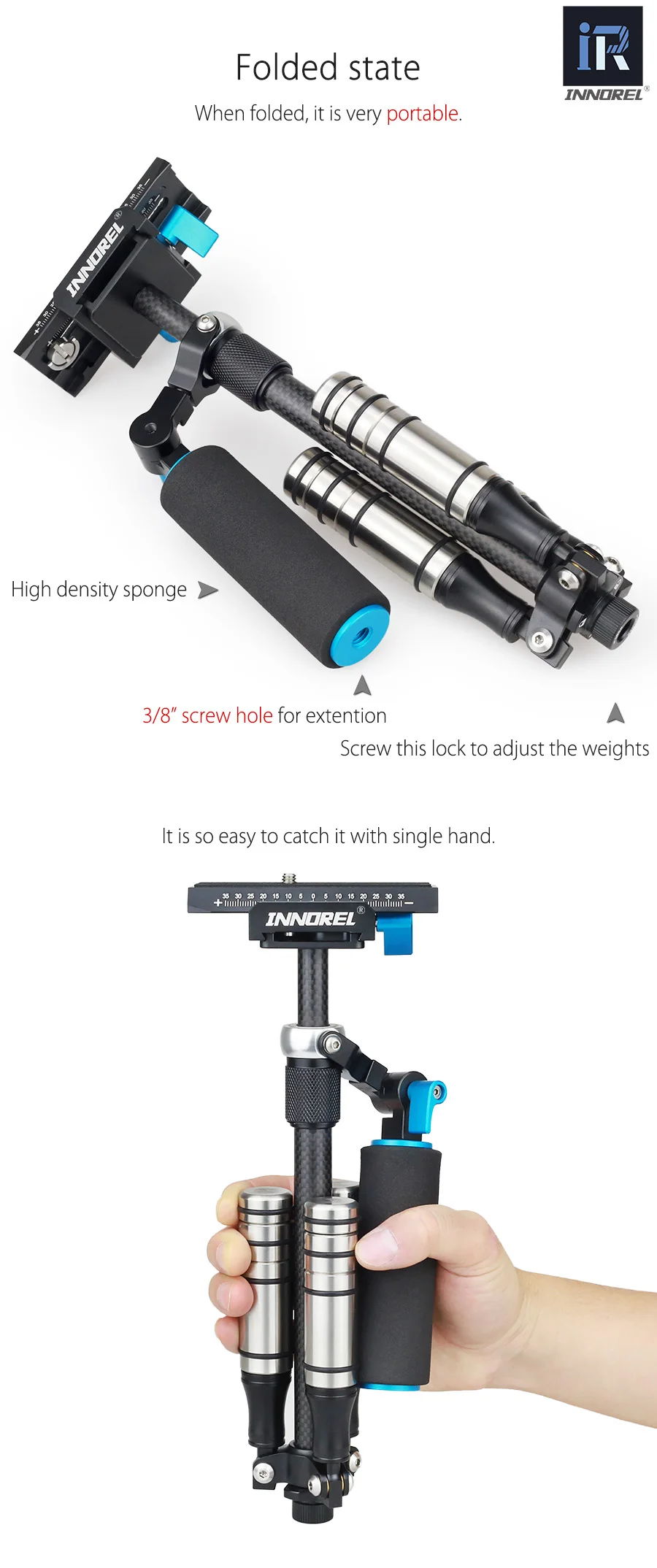 INNOREL SP Мини Ручной Стабилизатор из углеродного волокна steadicam для DSLR видеокамеры портативный светильник Steadycam лучше, чем S40 S60