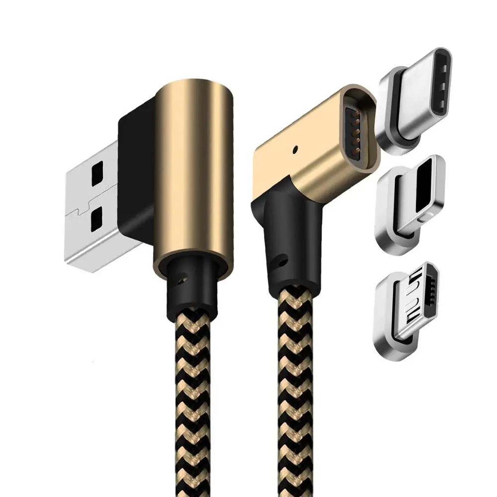 3in1 Gold 1/2/3 м 3in1 двойной локоть L-с застежкой на магните с Тип-C/IOS/микро USB Зарядное устройство кабель для передачи данных для Apple iPhone x, 6, 7, 8, для samsung S8 S7 S6 - Тип штекера: 3in1 Gold