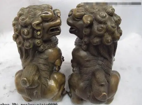YM 306 Китайский медный Бронзовый резной нечисть Foo Dog guard Лев kylin Kirin пара | Дом и сад
