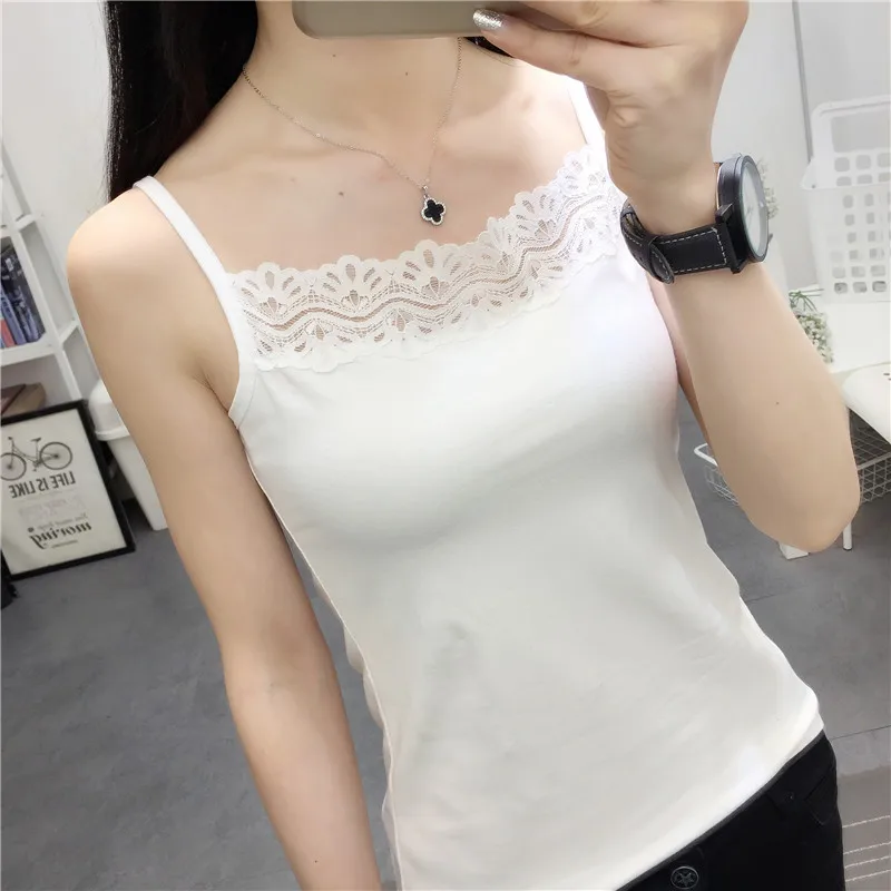 Женский Повседневный жилет на бретельках с кружевом без рукавов для домашнего