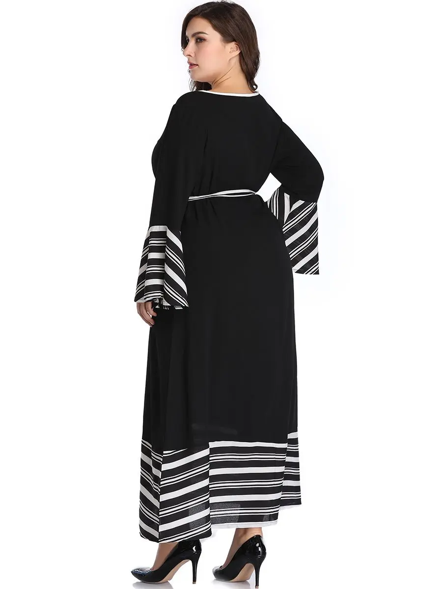 4XL 5XL женское платье большого размера с длинным рукавом, женское платье с v-образным вырезом и Расклешенным рукавом в полоску, длинное платье макси, летнее женское платье-туника