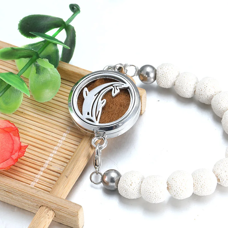 Оригинальный натуральный Маленький Дельфин Лава камень из бисера браслеты