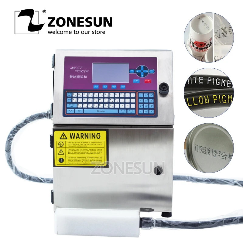 ZONESUN Automatic Inkjet Printer Date Batch Number QR Code Food Packaging Bag Pipe Wire Cans Dot Matrix Coding Printing Machine