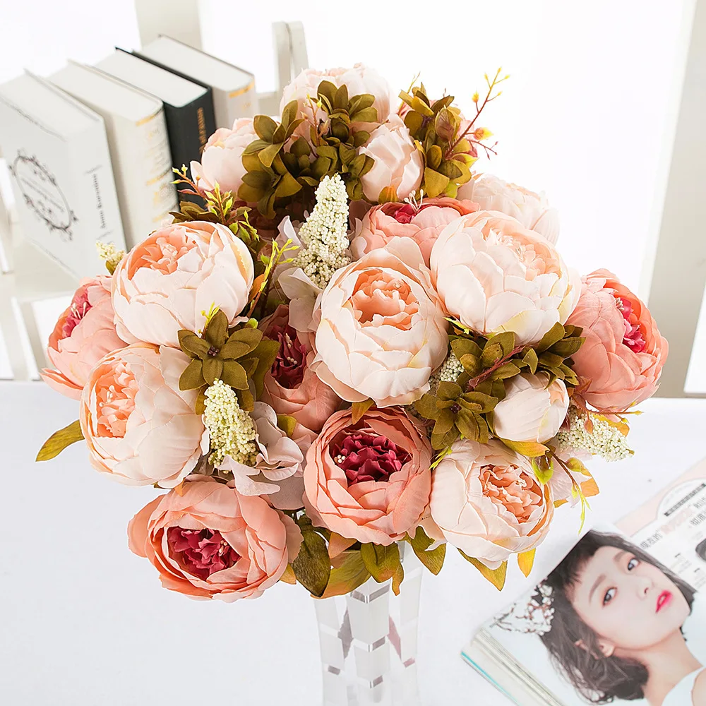 47cm Noble Silk Peony Artificial Flowers Bouquet 6pcs Large + 2pcs Buds Fake for Home Wedding Decoration | Дом и сад