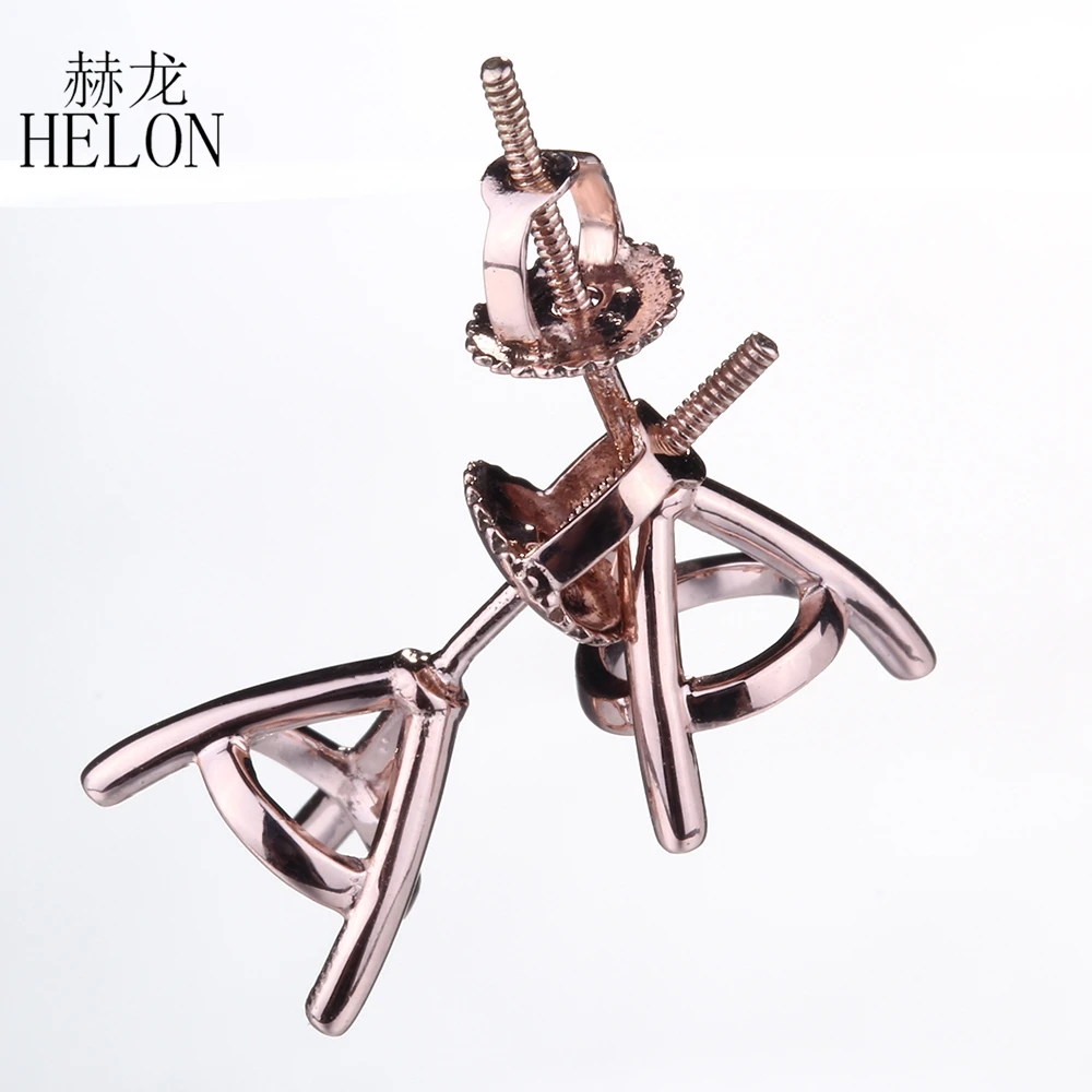 HELON Solid 14 K из розового золота 6-7 мм круглый разрез полу серьги с фиксаторами установка леди помолвка свадебные серьги гвоздики зубец ювелирные изделия
