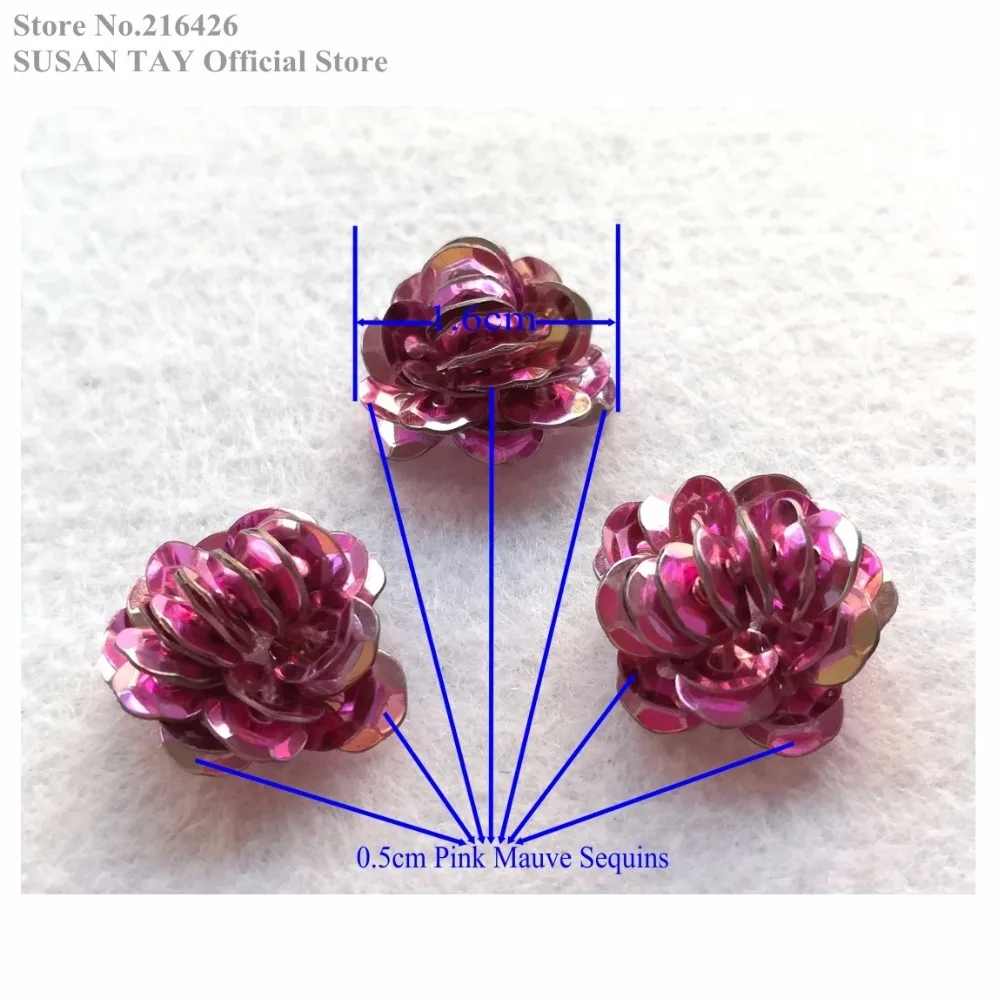 15 шт./лот один блесток 3D Ручная работа розовый цветок мотив аппликаций