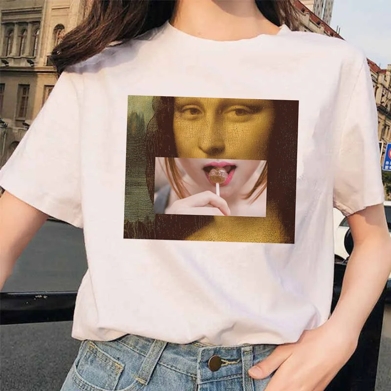 Mona Lisa футболка уличная одежда Хип Хоп Стиль повседневные друзья короткий рукав Harajuku футболки женские 90S забавные - Цвет: 4594