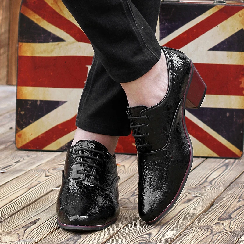 Man Shoes High Heels Spring Autumn Mens Pointed Toe Dark Blue Wine Red Dress Footwear Lace Up Wedding For Men | Обувь