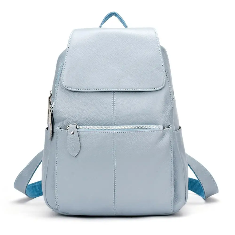 Light Blue ZENCY, 13 цветов, рюкзак, натуральная коровья кожа, Воловья кожа, Женский верхний слой, коровья кожа, школьные рюкзаки, сумки - Цвет: Light Blue