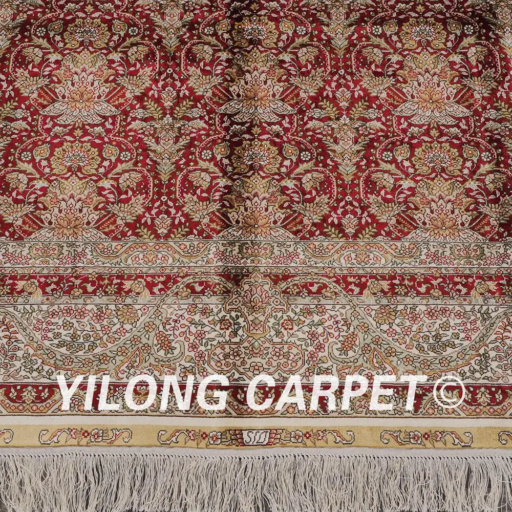Yilong 5 'x 7' красный цвет простой дизайн искусственный Шелковый персиновый