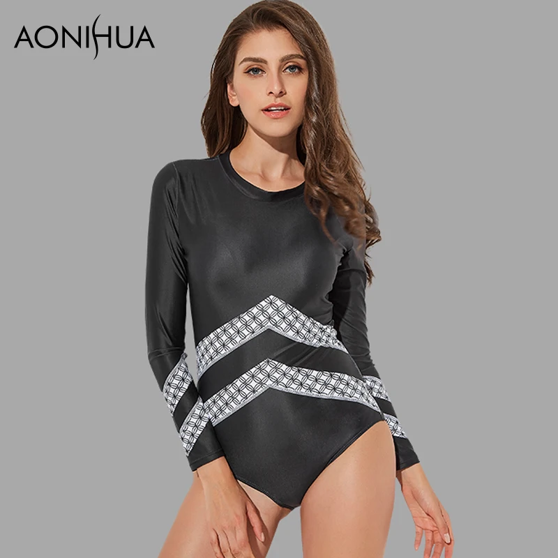 Aonihua 2018 новые спортивные Сёрфинг Одна деталь купальники Для женщин с длинным