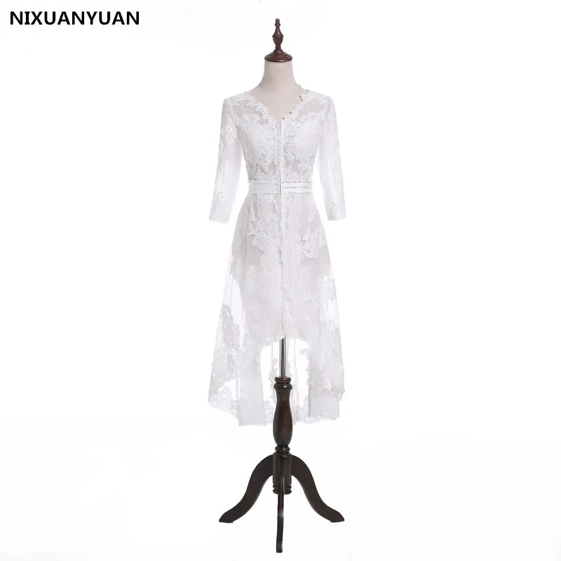 Женское Свадебное Платье До Колена белое Тюлевое платье с жемчугом и V-образным