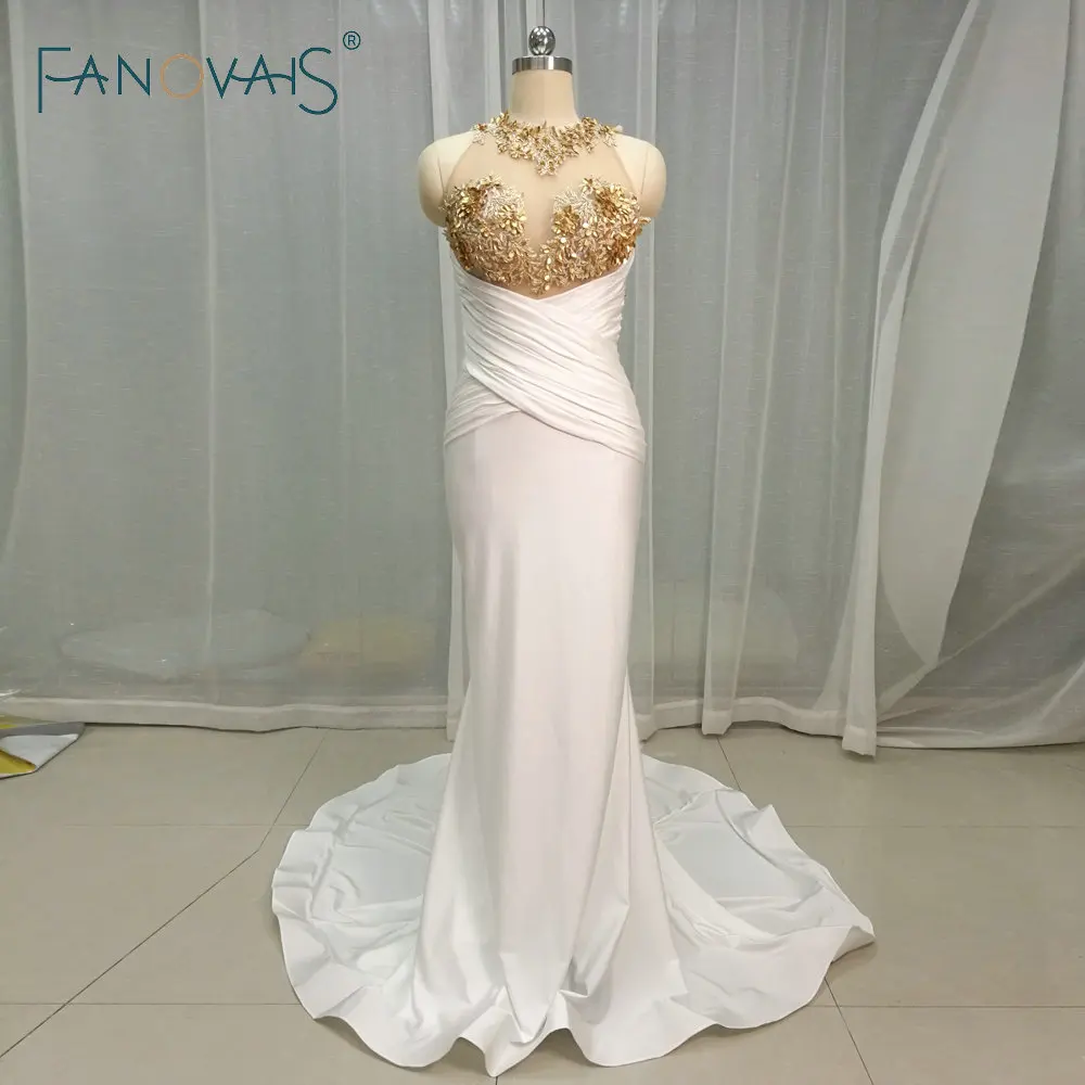 Вечерние платья золотистого цвета 2019 Русалка Vestido de Festa спандекс выпускное платье