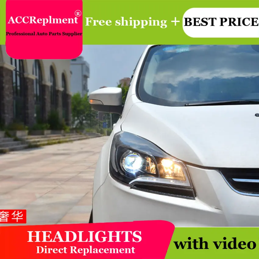 

car styling For Ford Kuga Escape xenon headlights 2013-2016 For Kuga led drl bifocal lens led headlight assembly H7 HID