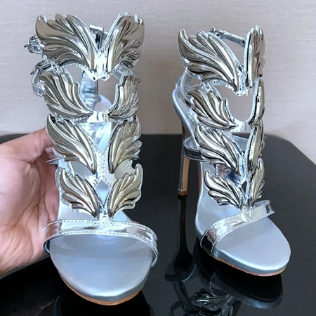 silverLEAF Брендовые женские туфли-лодочки; женские туфли-лодочки на высоком каблуке; пикантные босоножки на высоком каблуке с открытым носком; женская свадебная обувь для вечеринок - Цвет: silverLEAF