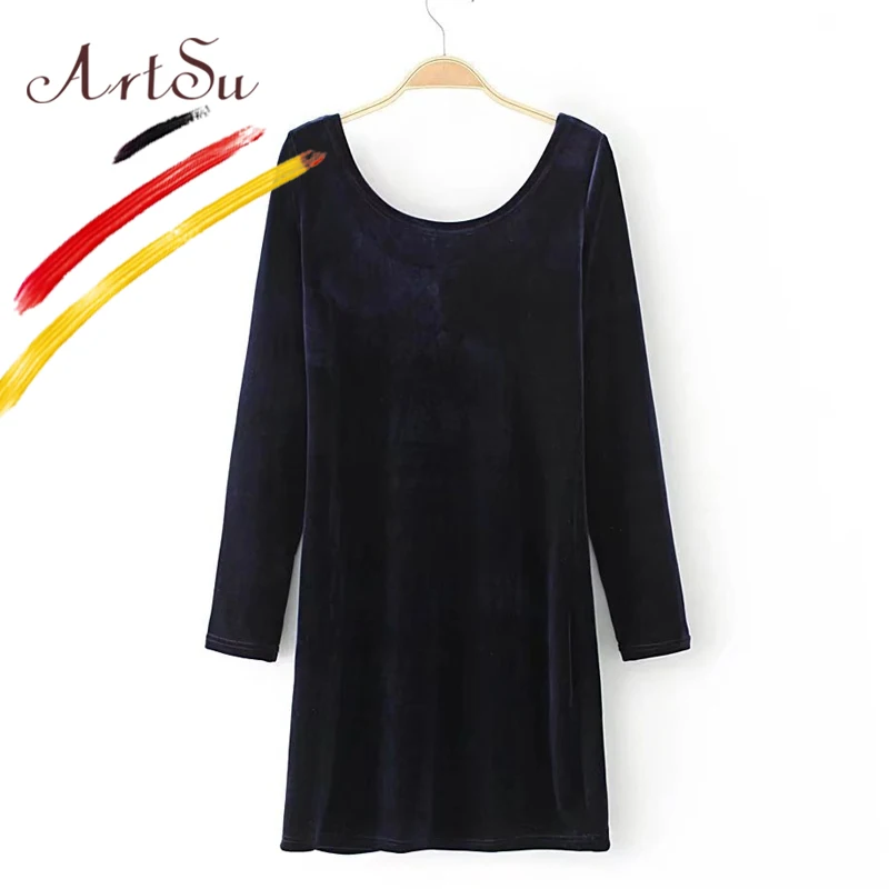 Арцу 2017 Осень зима теплое мини-платье с длинным рукавом повседневные Бархатные